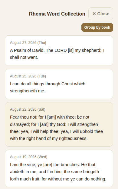 Rhema words gathered by date