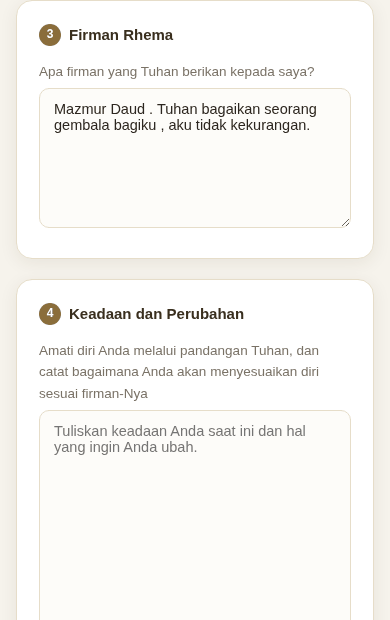 Kartu untuk Firman Rhema dan Keadaan dan Perubahan