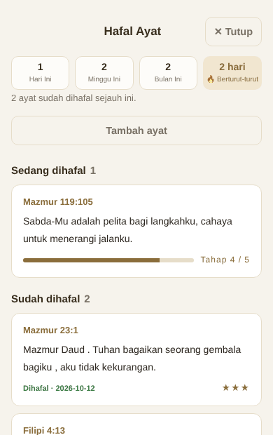 Ayat yang sedang dihafal bersama ayat yang sudah dihafal