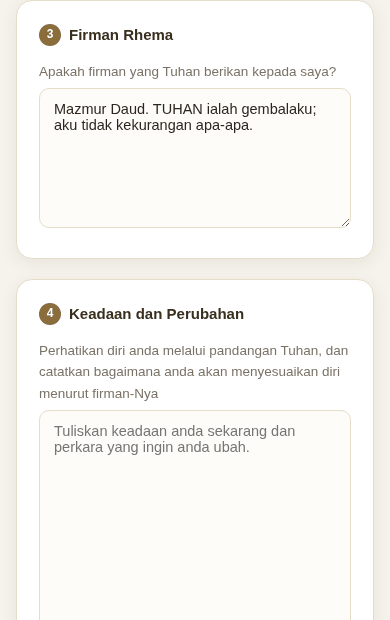 Kad untuk Firman Rhema dan Keadaan dan Perubahan