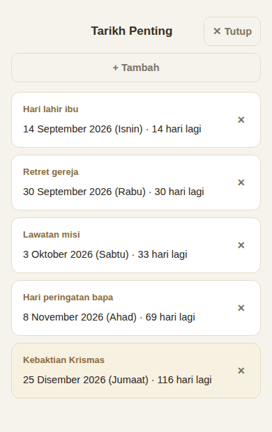 Tarikh penting dengan baki hari