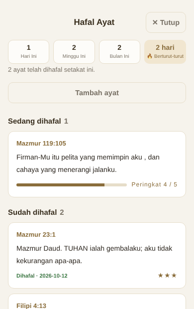 Ayat yang sedang dihafal bersama ayat yang sudah dihafal