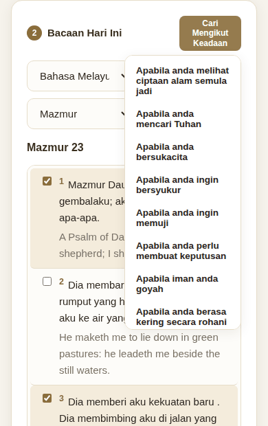Senarai keadaan untuk mencari petikan