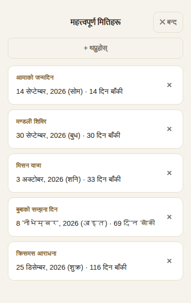 बाँकी दिनसहितका महत्त्वपूर्ण मितिहरू