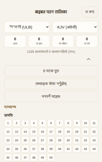 अध्यायहरूको पठन तालिका